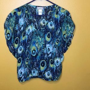 Soulmates Blue Green Peacock Sheer Dolman Blouse